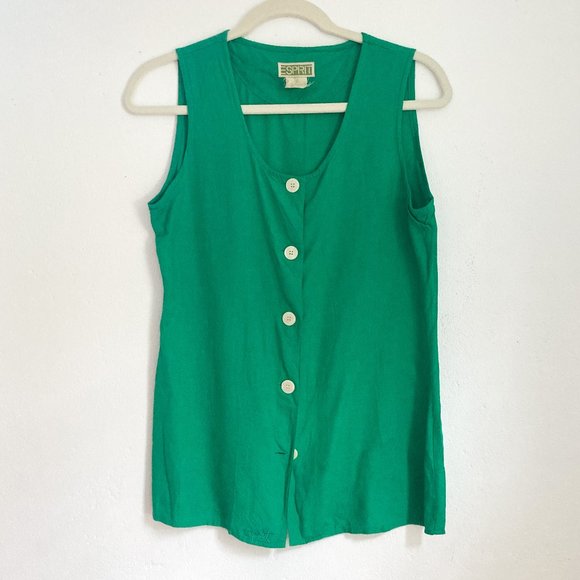 Vintage Esprit Essentials Sleeveless Green Blouse, Womens Small - Picture 2 of 10